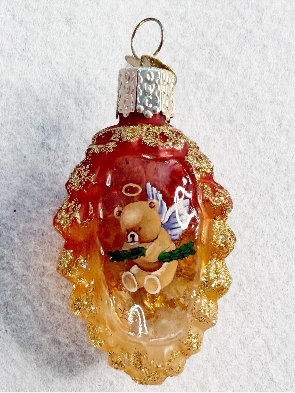 Rare Old World Christmas Glass Ornament Pinecone Angel Bear Glitter